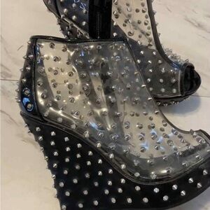 Posh Transparent and Black Studded Wedges